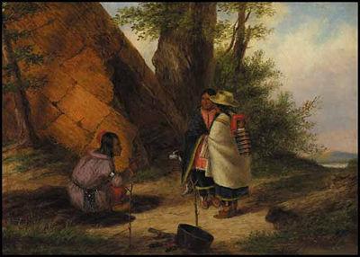 Cornelius Krieghoff Indians Meeting by a Teepee oil painting image